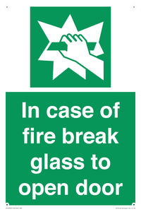 In case of fire break glass to open door